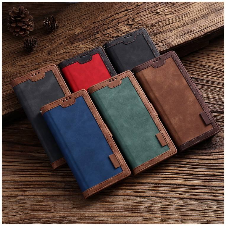 Double Line Retro Style Wallet Flip Cases And Covers