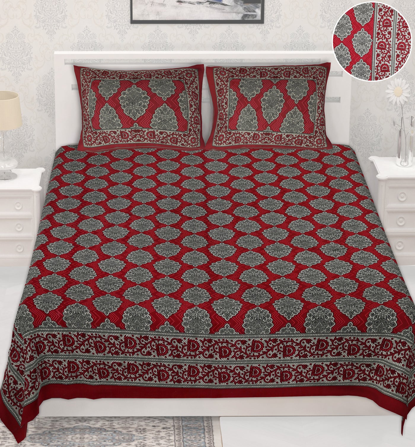 Braise Premium | Full Size 87 x 104 in | 100% Pure Cotton | Double Bedsheet with 2 Pillow Covers (PKC 04)