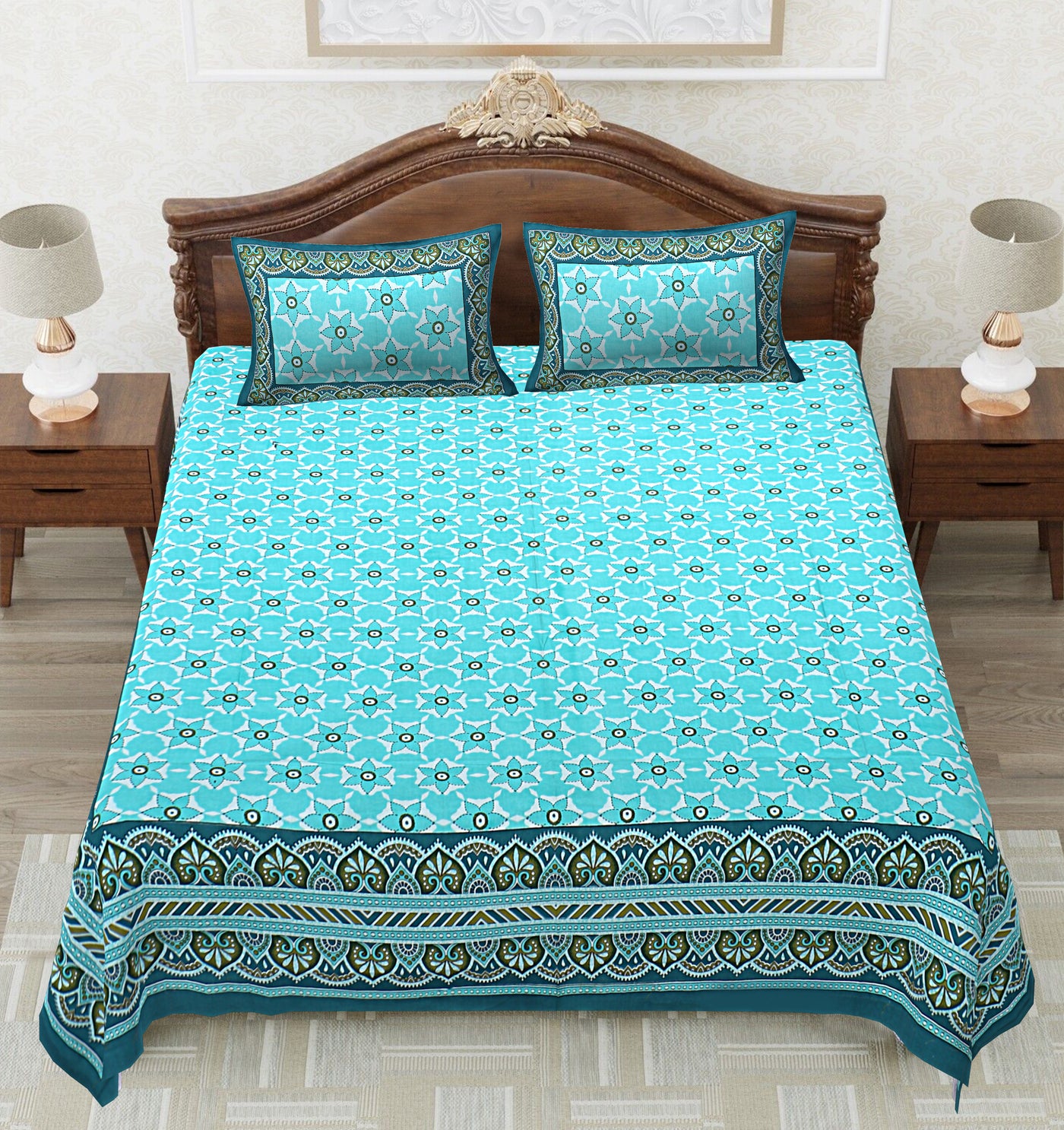 Braise Premium | Full Size 87 x 104 in | 100% Pure Cotton | Double Bedsheet with 2 Pillow Covers (PKC 05)