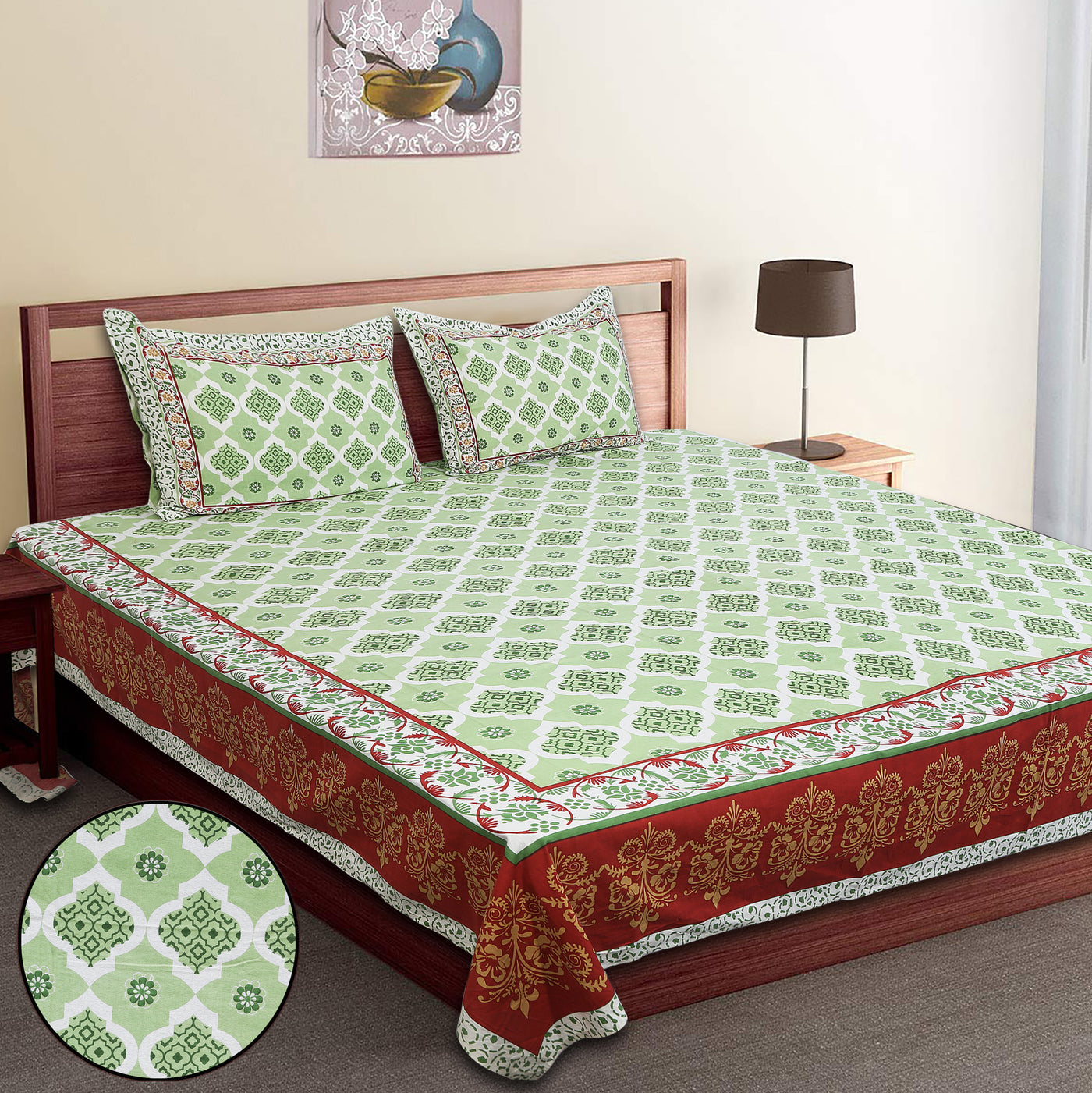 Braise Premium | King Size 100 x 108 in | 100% Pure Cotton | Bedsheet For Double Bed with 2 Pillow Covers (SANS10801)