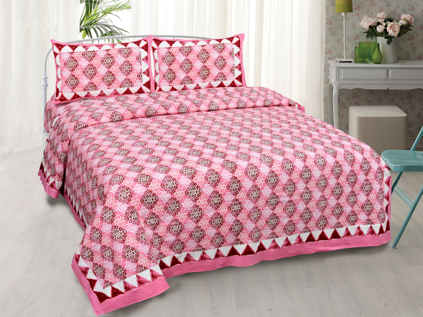 Braise Premium | Full Size 90 x 108 in | 100% Pure Cotton | Double Bedsheet with 2 Pillow Covers (ETHJAI06)