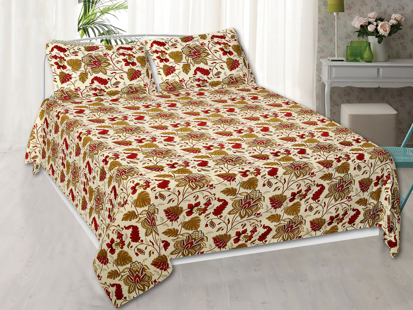 Braise Premium | Full Size 90 x 108 in | 100% Pure Cotton | Double Bedsheet with 2 Pillow Covers (ANKI01)