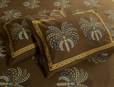 Braise Premium | Super King Size 108 x 108 in | 100% Pure Cotton | Double Bedsheet with 2 Pillow Covers (Palm Tree Design)