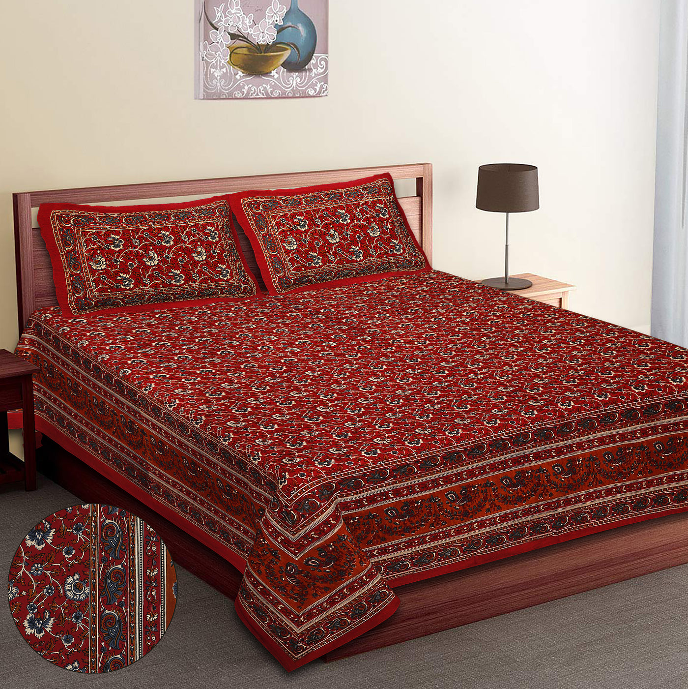Braise Premium | King Size 100 x 108 in | 100% Pure Cotton | Double Bedsheet with 2 Pillow Covers (BG 05)