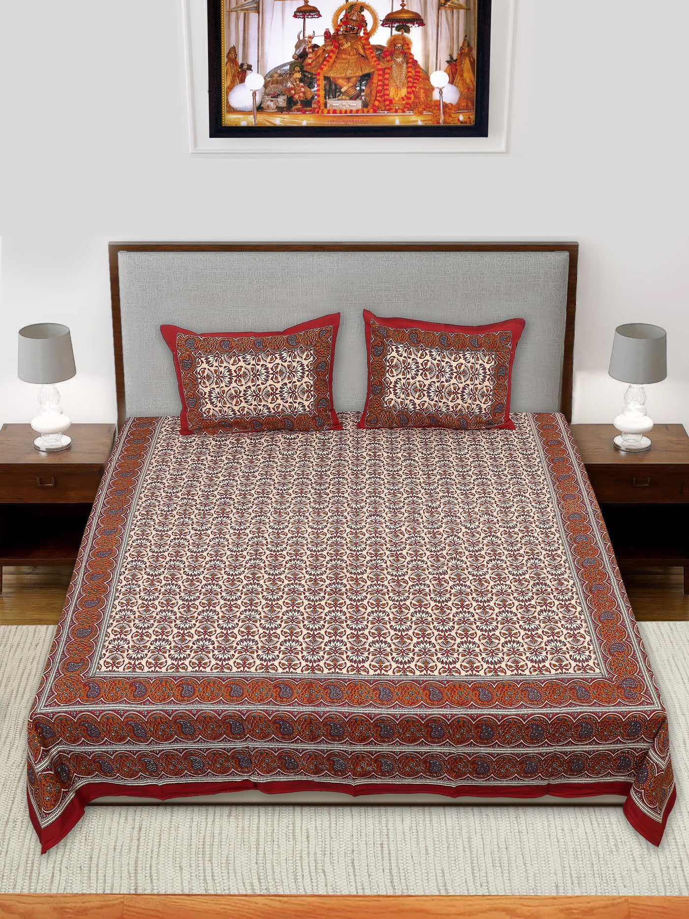 Braise Premium | King Size 100 x 108 in | 100% Pure Cotton | Double Bedsheet with 2 Pillow Covers (BG 06)