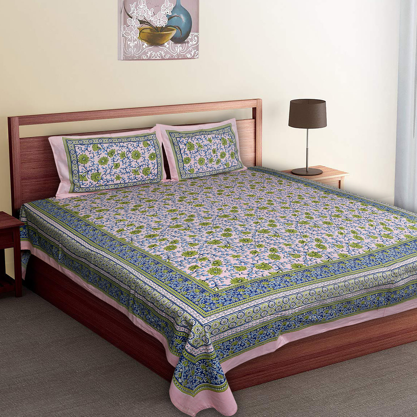 Braise Premium | Full Size 90 x 108 in | 100% Pure Cotton | Double Bedsheet with 2 Pillow Covers (BLPSTL01)