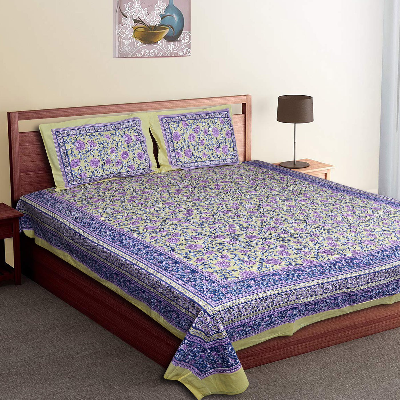 Braise Premium | Full Size 90 x 108 in | 100% Pure Cotton | Double Bedsheet with 2 Pillow Covers (BLPSTL01)
