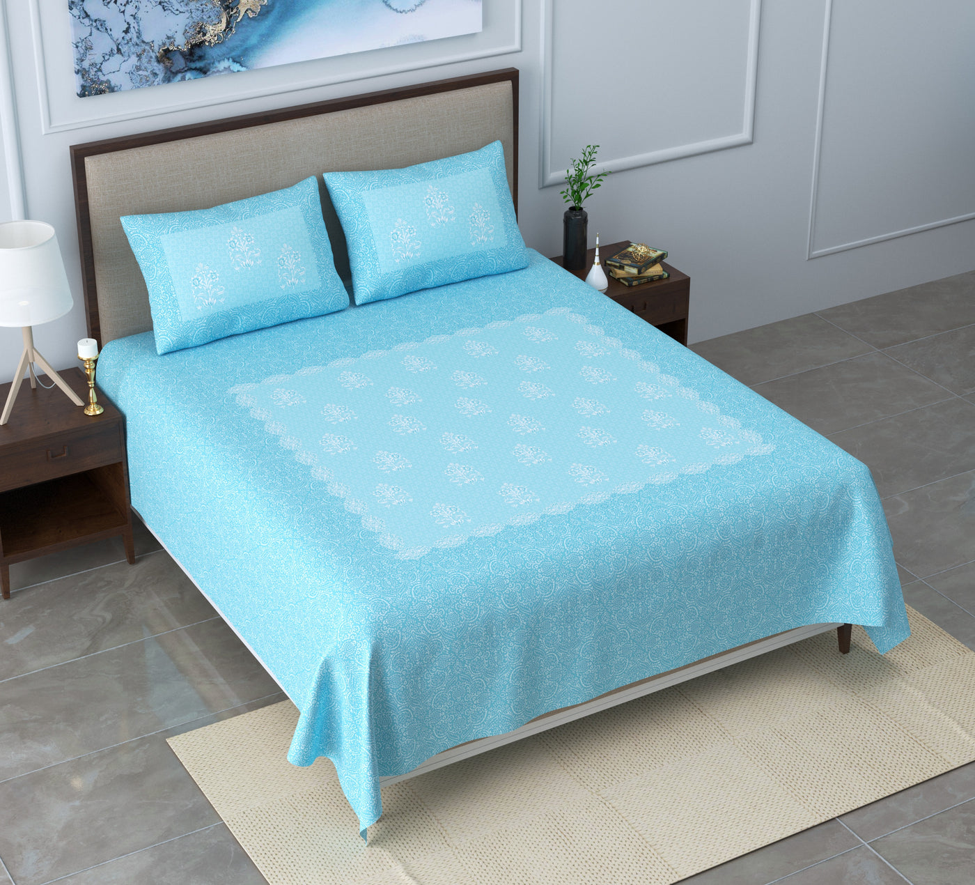 Braise Premium | Super King Size 108 x 108 in | 100% Pure Cotton | Double Bedsheet with 2 Pillow Covers (Floral Design)
