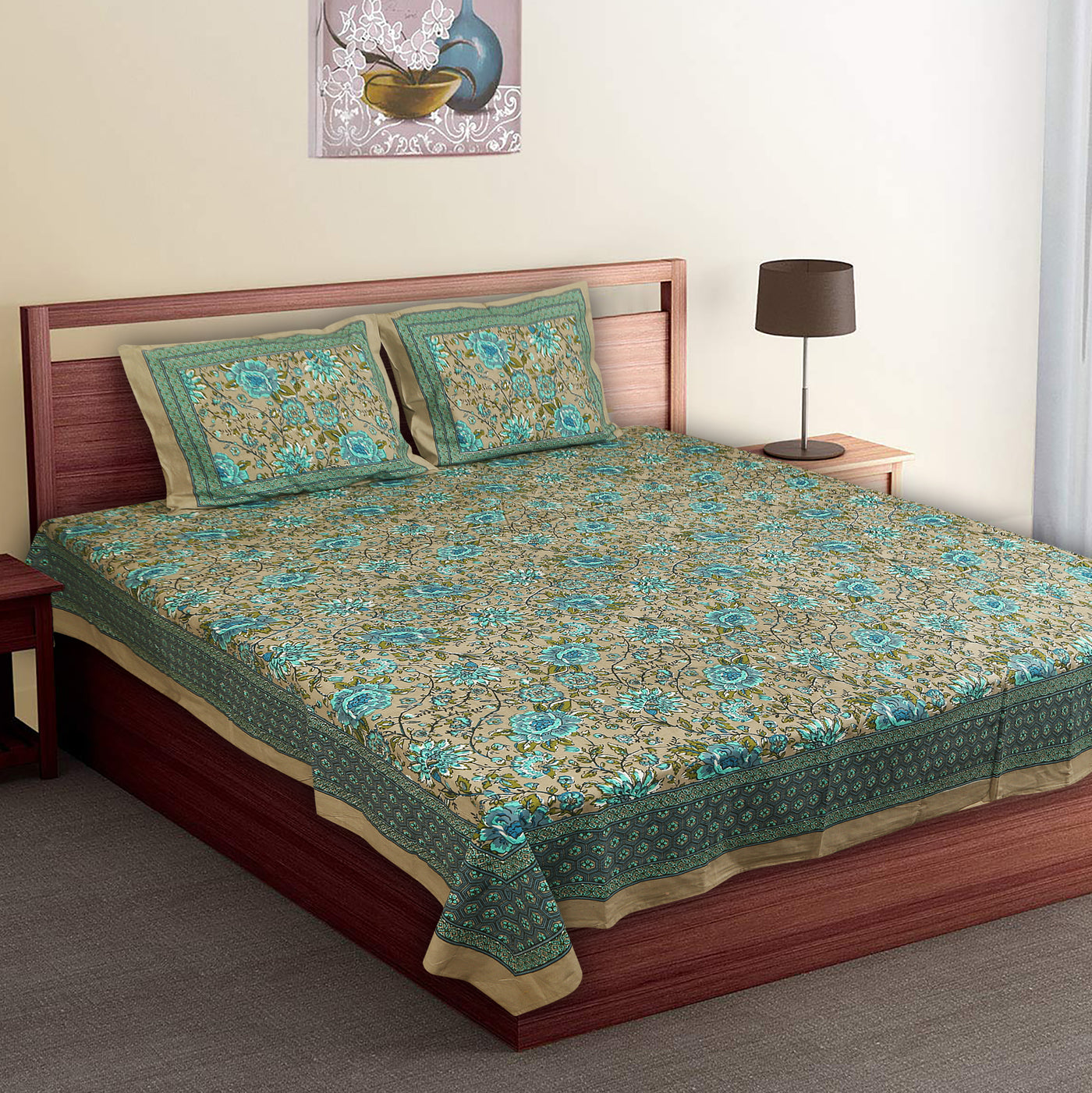 Braise Premium | Super King Size 108 x 108 in | 100% Pure Cotton | Bedsheet for Double Bed with 2 Pillow Covers (Big Flower Design)