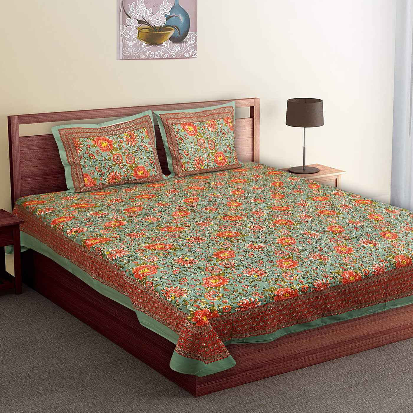 Braise Premium | King Size 90 x 108 in | 100% Pure Cotton | Double Bedsheet with 2 Pillow Covers FT03