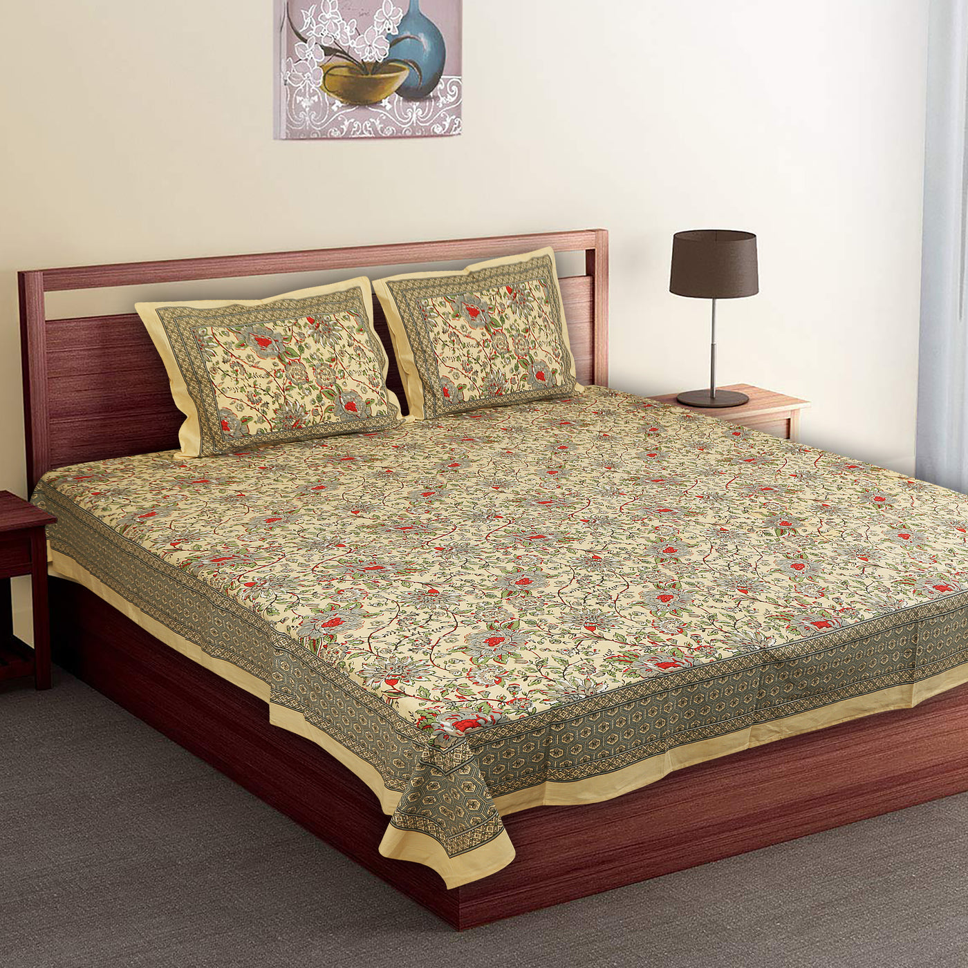 Braise Premium | King Size 90 x 108 in | 100% Pure Cotton | Double Bedsheet with 2 Pillow Covers FT03
