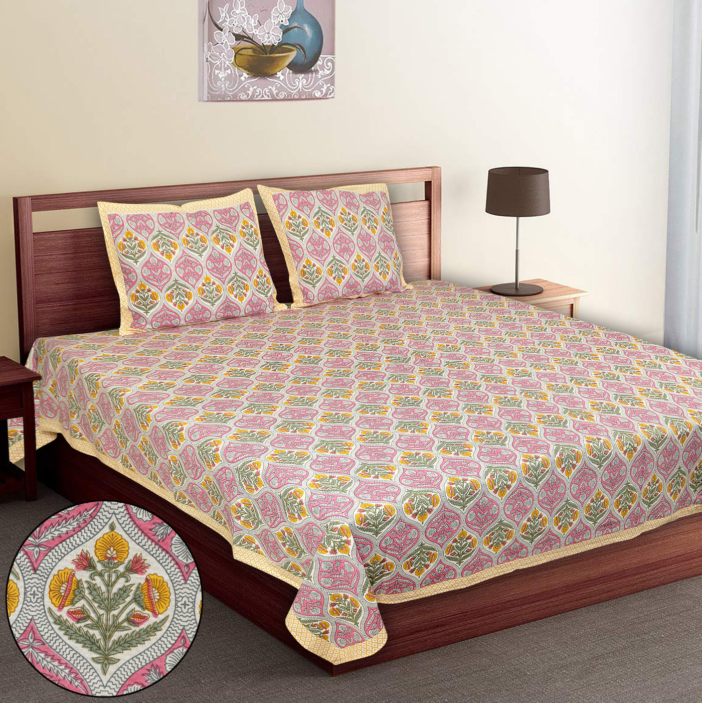 Braise Premium | Super King Size 108 x 108 in | 100% Pure Cotton | Double Bedsheet with 2 Pillow Covers (Flowers and Petals Design)