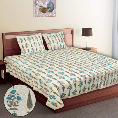 Braise Premium | Super King Size 108 x 108 in | 100% Pure Cotton | Double Bedsheet with 2 Pillow Covers (Long Leaf Design)