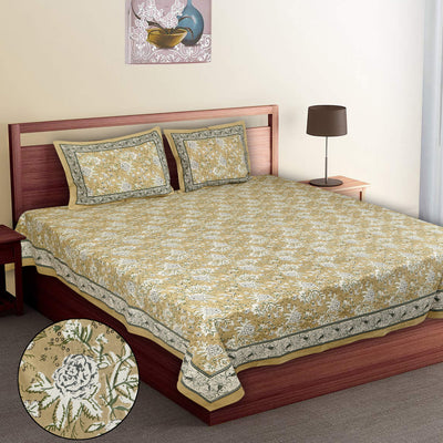 Braise Premium | Super King Size 108 x 108 in | 100% Pure Cotton | Double Bedsheet with 2 Pillow Covers (White Floral Design)