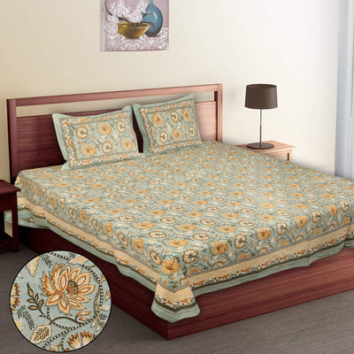 Braise Premium | Super King Size 108 x 108 in | 100% Pure Cotton | Bedsheet for Double Bed with 2 Pillow Covers (8 Petal Flower Design)