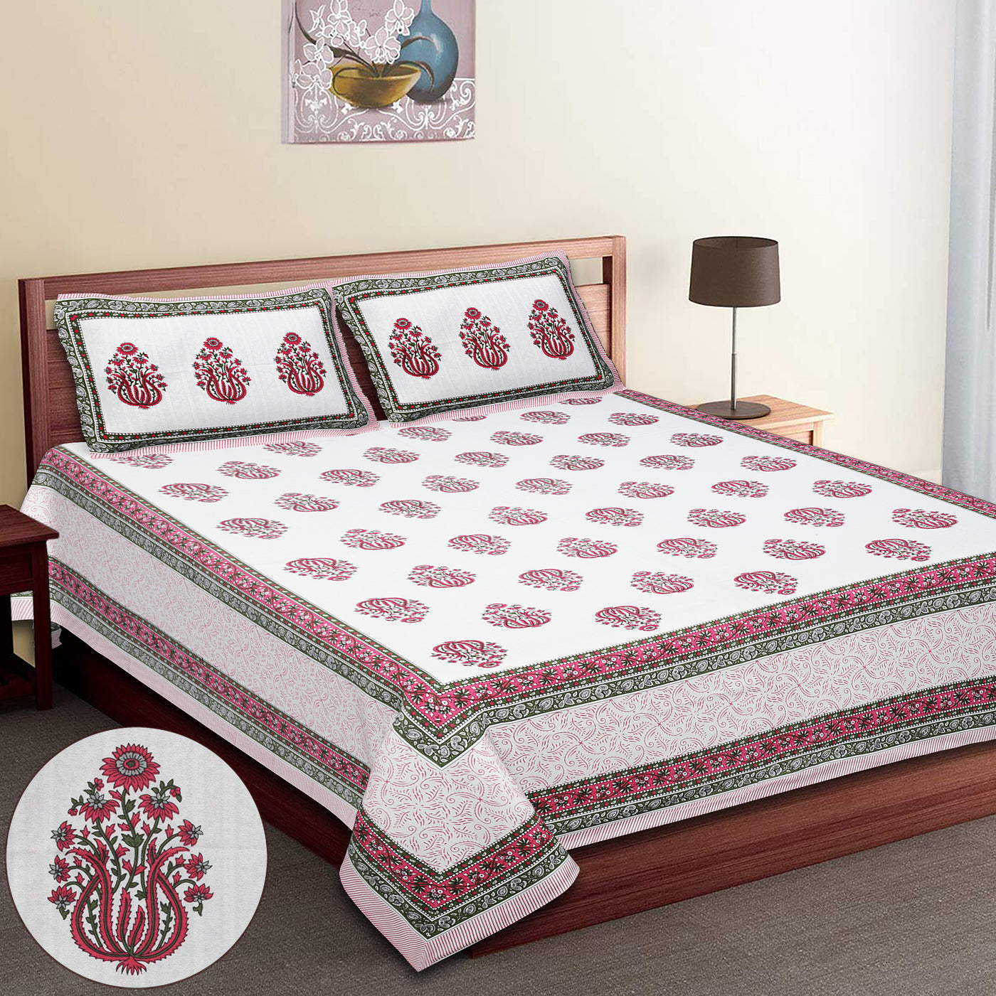Braise Premium | Full Size 90 x 108 in | 100% Pure Cotton | Double Bedsheet with 2 Pillow Covers FT01
