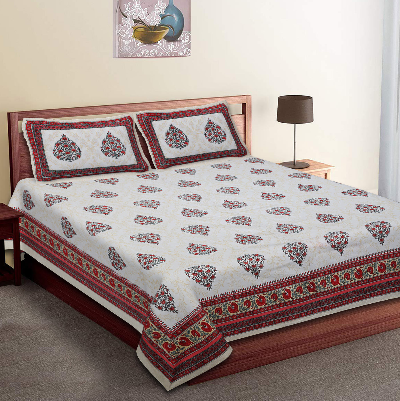 Braise Premium | Super King Size 108 x 108 in | 100% Pure Cotton | Double Bedsheet with 2 Pillow Covers HS03