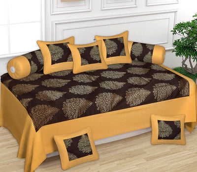 Braise Premium 100% Pure Cotton | 8 Pieces | Diwan Set Covers for Living Room (Golden Leaf Design)
