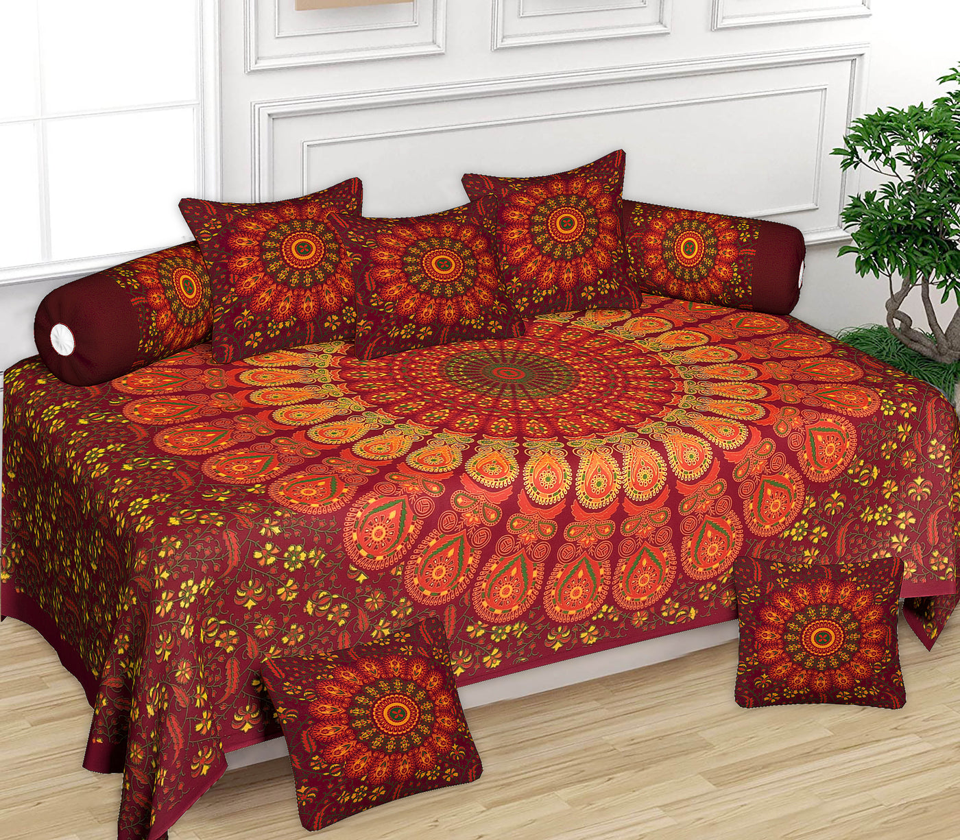 Braise Premium 100% Pure Cotton | 8 Pieces | Diwan Set Covers for Living Room (DBR01)