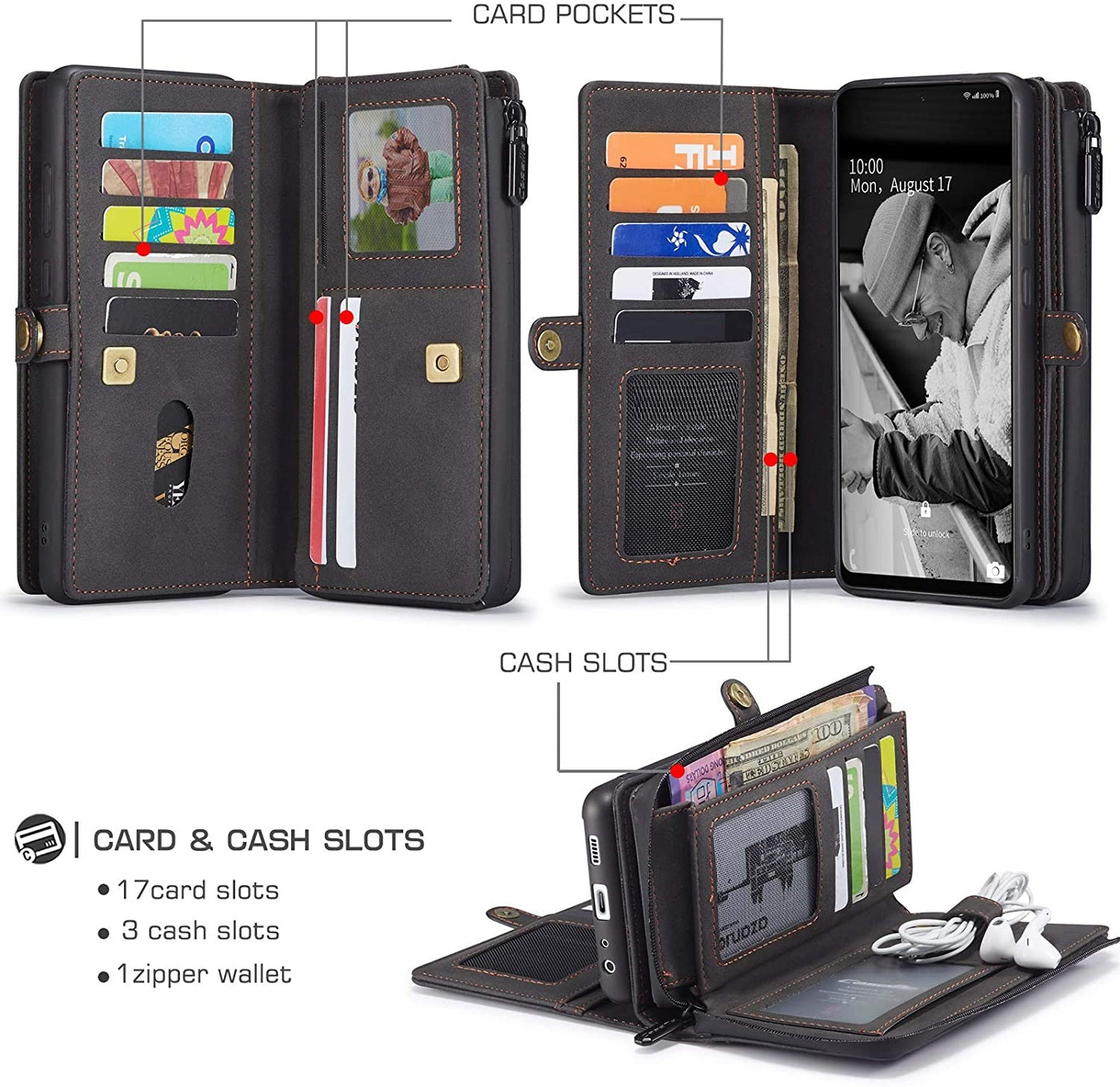 Samsung Galaxy A72 Leather Wallet flip case cover with card pocket and slots by Excelsior