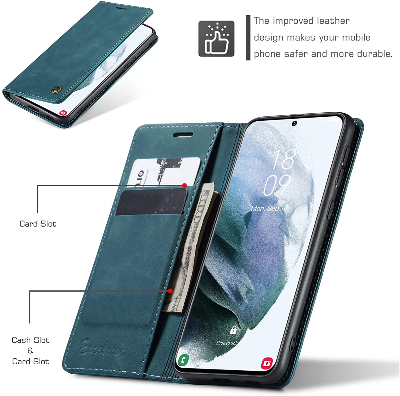 Samsung Galaxy S21 Plus 5G Leather Wallet flip case cover with card slots by Excelsior 