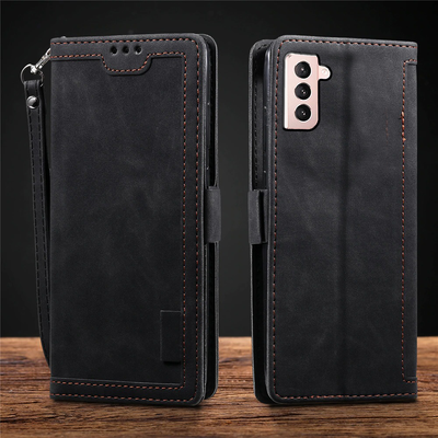 Samsung Galaxy S21 Plus black color leather wallet flip cover case By excelsior