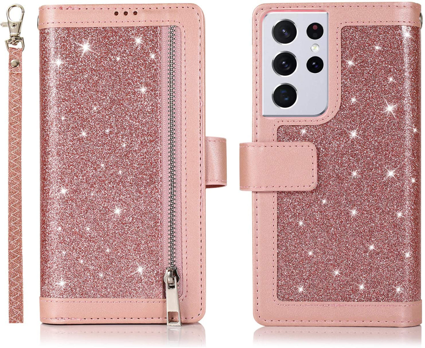 Excelsior Premium Leather Glitter Wallet Flip Case Cover | Trifold Purse Clutch For Samsung Galaxy S21 Ultra