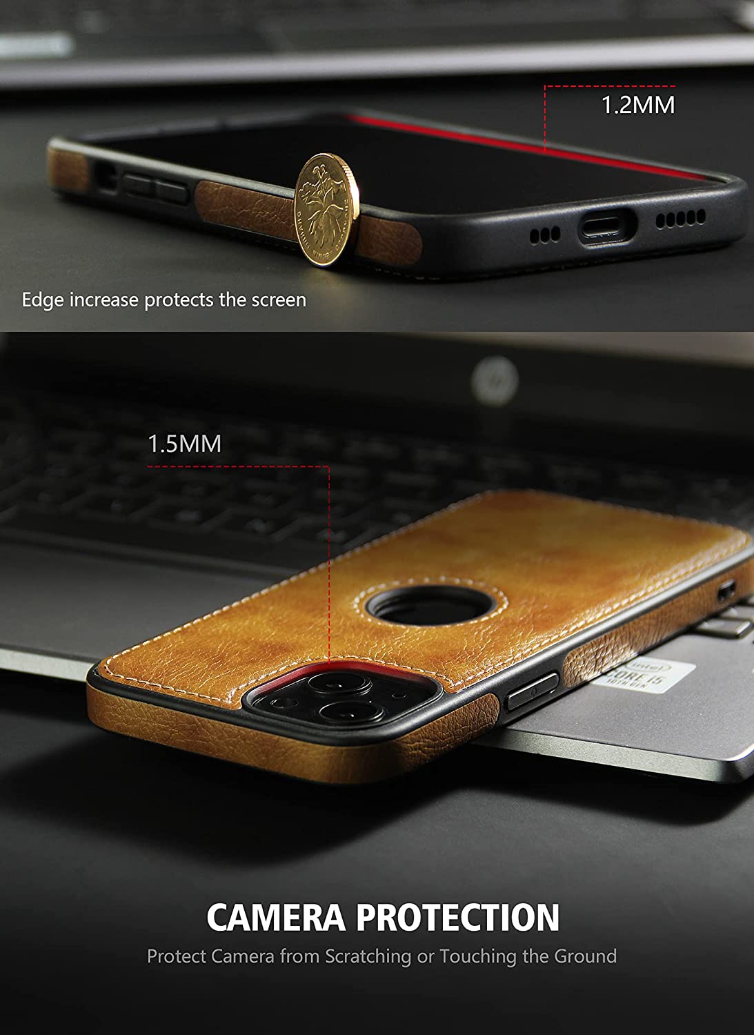 iPhone 13 leather case cover with camera protection