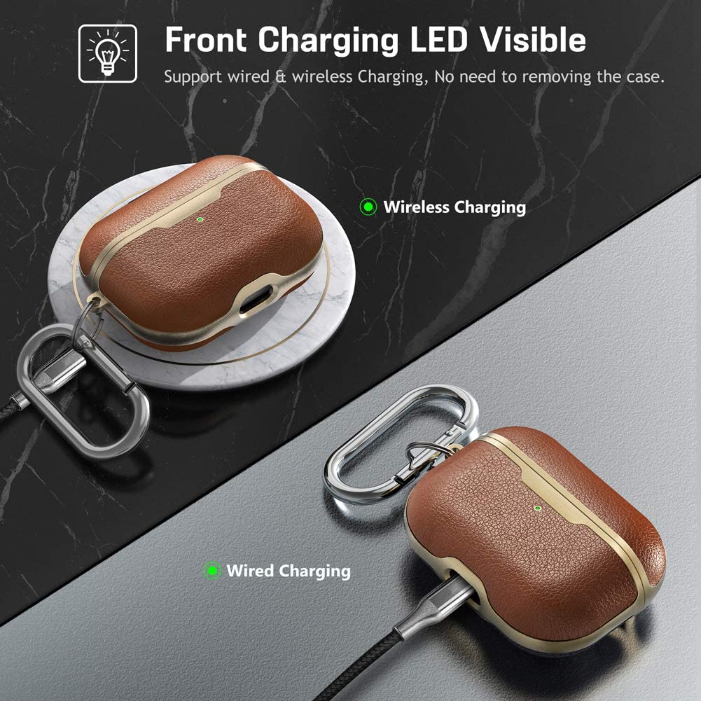 Excelsior Premium Portable PU Leather |Visible Front LED| Shock & Scratch-Resistant | Wireless Charging Case Cover | with Keychain Compatible with Apple AirPods Pro 3rd Gen