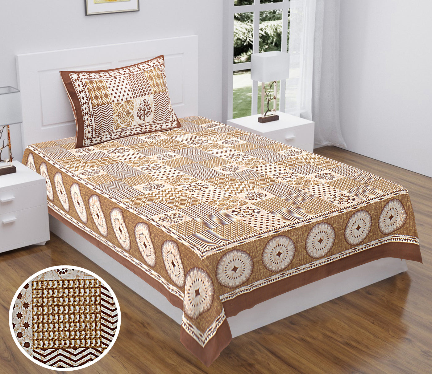 Wanderlust Premium |100% Pure Cotton | Single Bedsheet with 1 Pillow Cover (ELSN06)