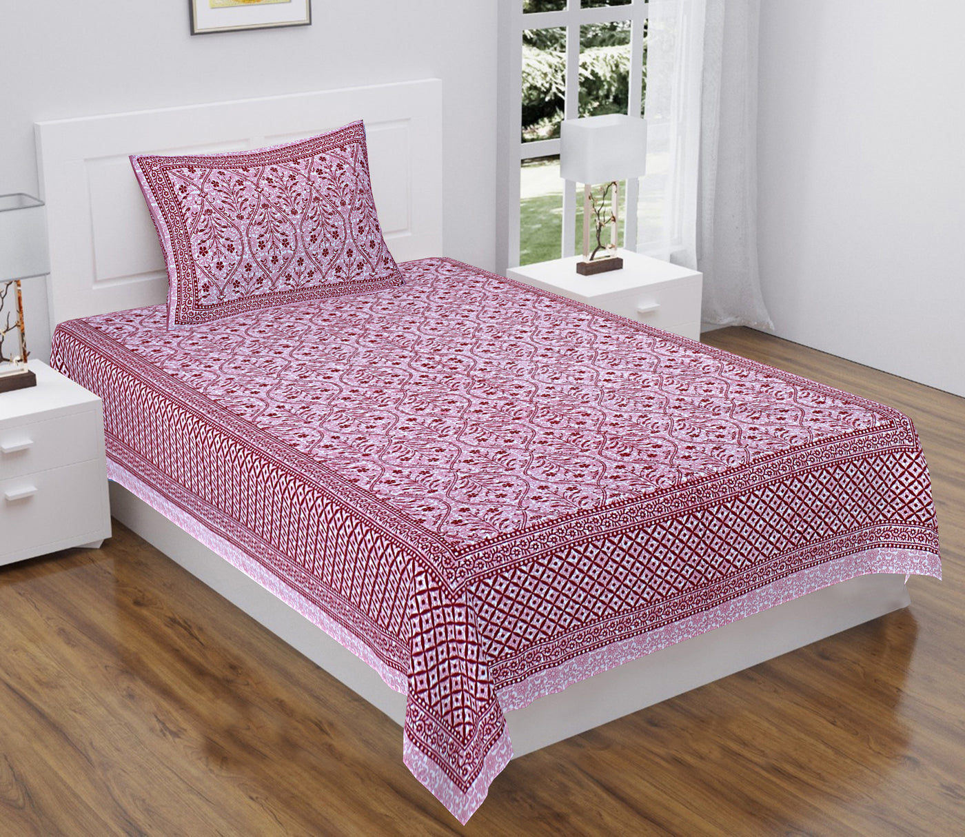 Braise Premium |100% Pure Cotton | Single Bedsheet with 1 Pillow Cover (ELSN04)