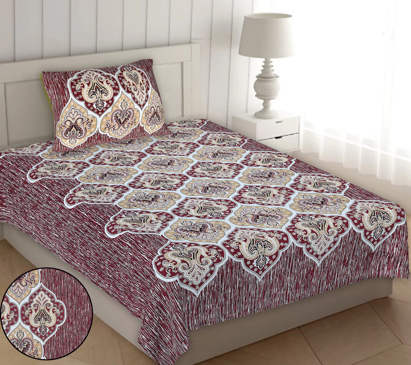 Braise Premium |100% Pure Cotton | Single Bedsheet with 1 Pillow Cover (ELSN01)