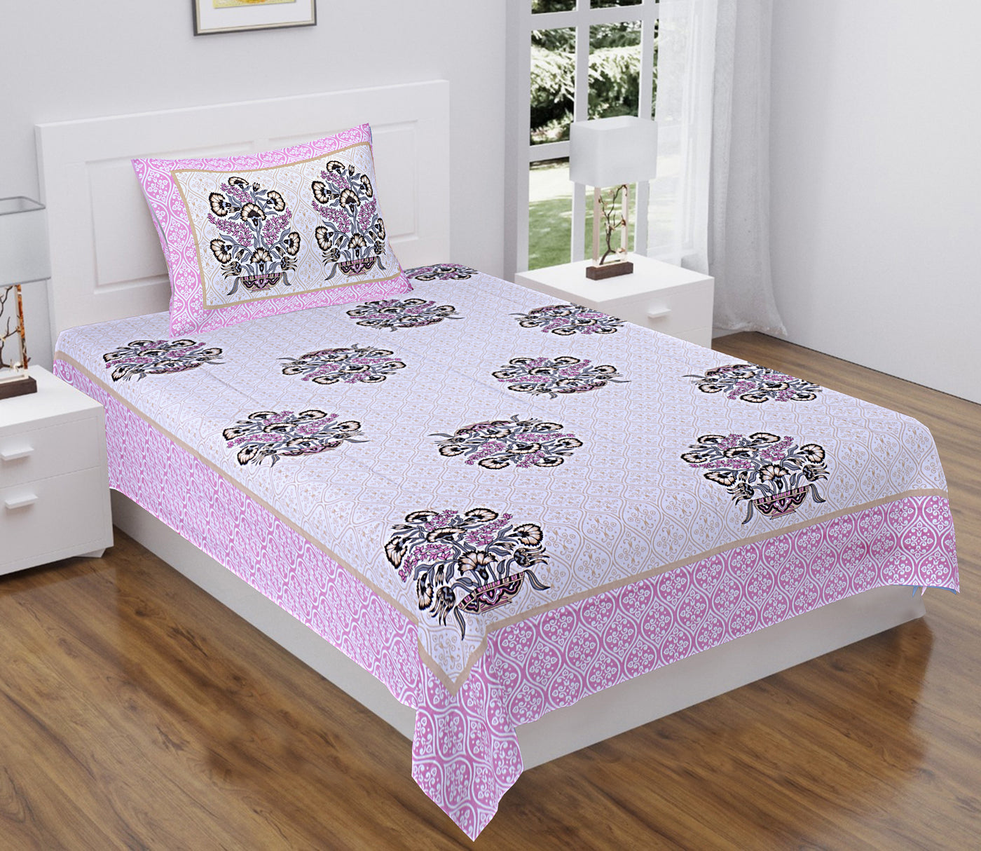 Braise Premium |100% Pure Cotton | Single Bedsheet with 1 Pillow Cover (ELSN02)