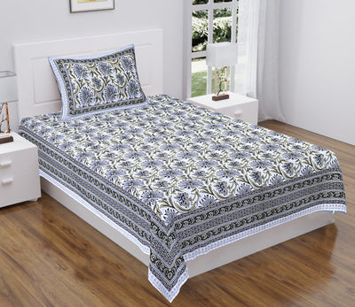 Wanderlust Premium |100% Pure Cotton | Single Bedsheet with 1 Pillow Cover (ELSN03)