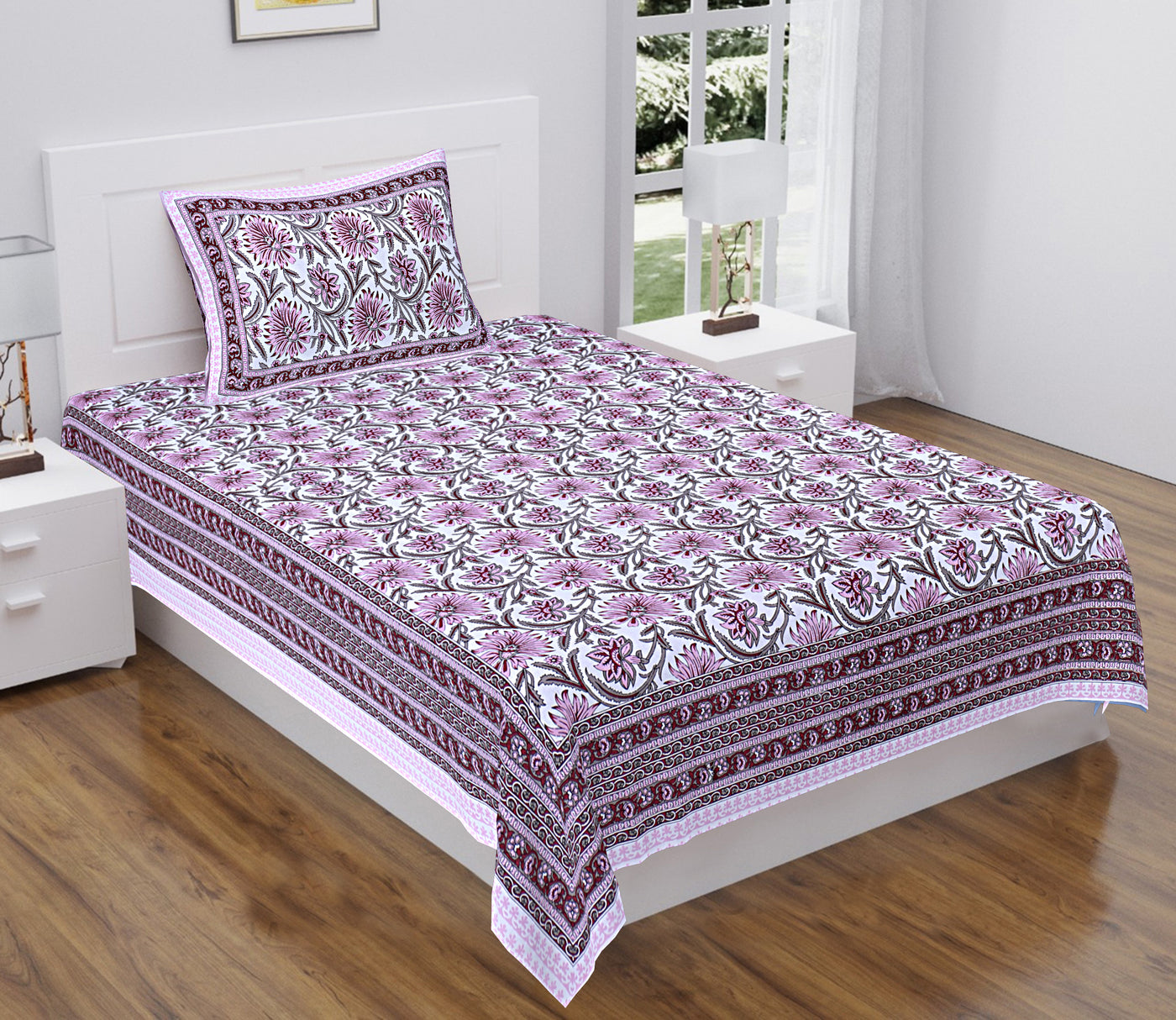 Braise Premium |100% Pure Cotton | Single Bedsheet with 1 Pillow Cover (ELSN03)