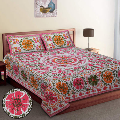 Wanderlust Premium | Medium Size 70 x 100 in | 100% Pure Cotton | Double Bedsheet with 2 Pillow Covers (ART7001)