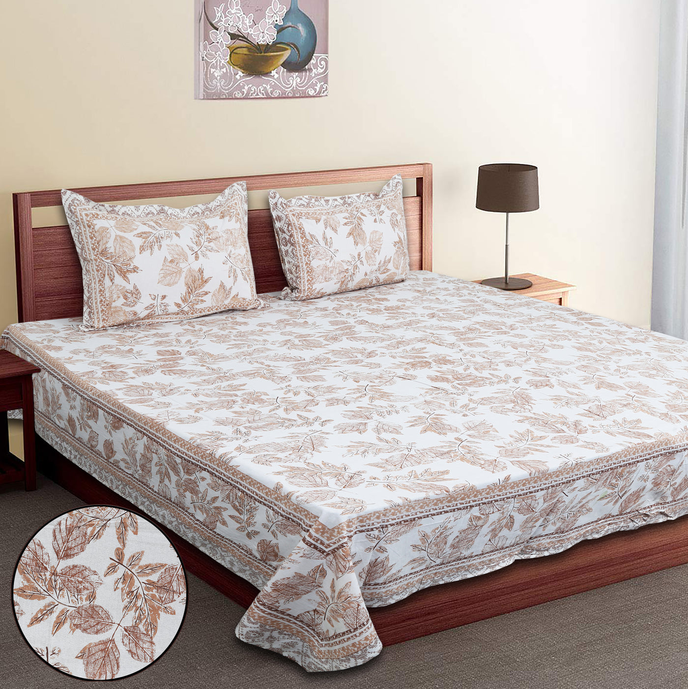 Braise Premium | Full Size 90 x 108 in | 100% Pure Cotton | Double Bedsheet with 2 Pillow Covers (ART9001)