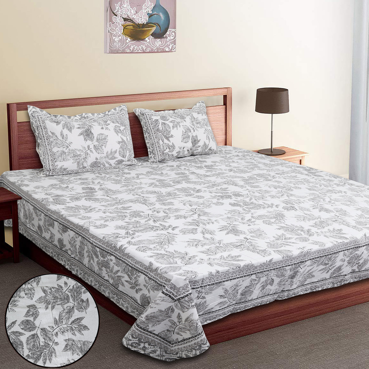 Braise Premium | Full Size 90 x 108 in | 100% Pure Cotton | Double Bedsheet with 2 Pillow Covers (ART9001)