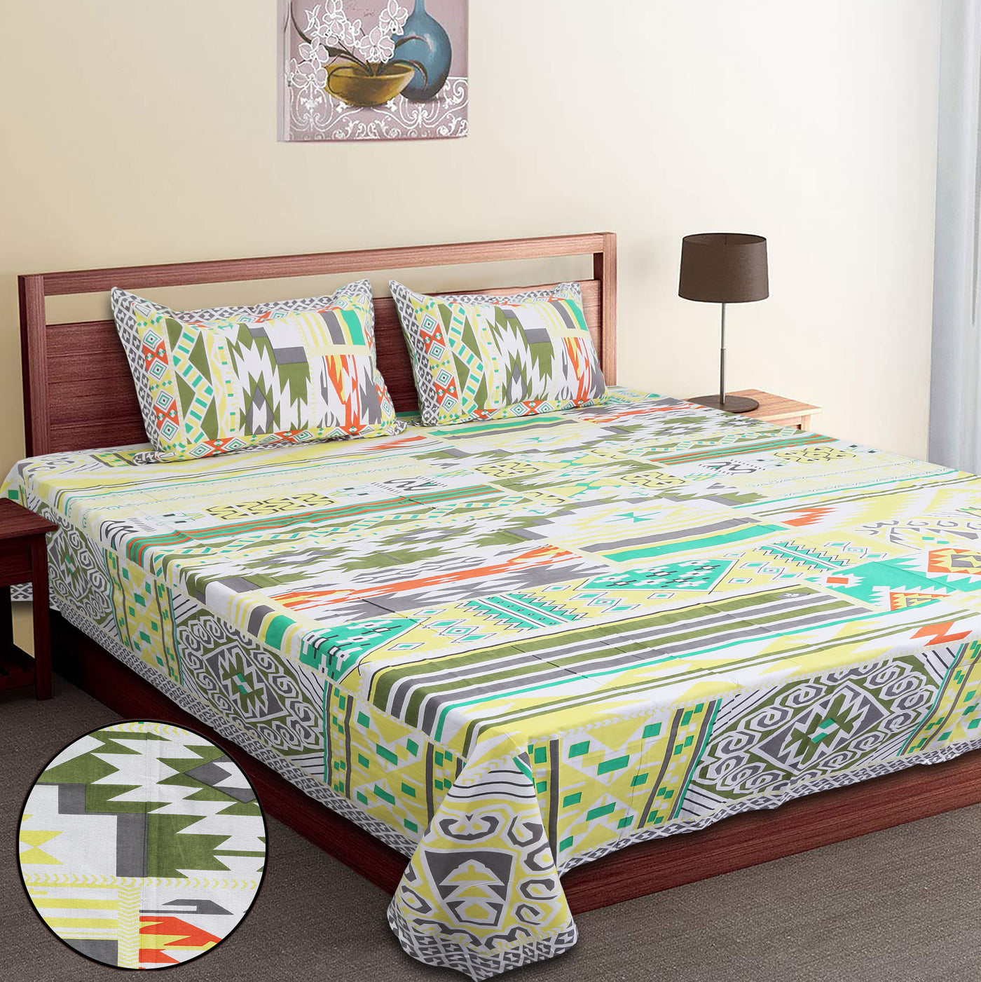 Wanderlust Premium | Super King Size 108 x 108 in | 100% Pure Cotton | Bedsheet for Double Bed with 2 Pillow Covers (COJ10802)