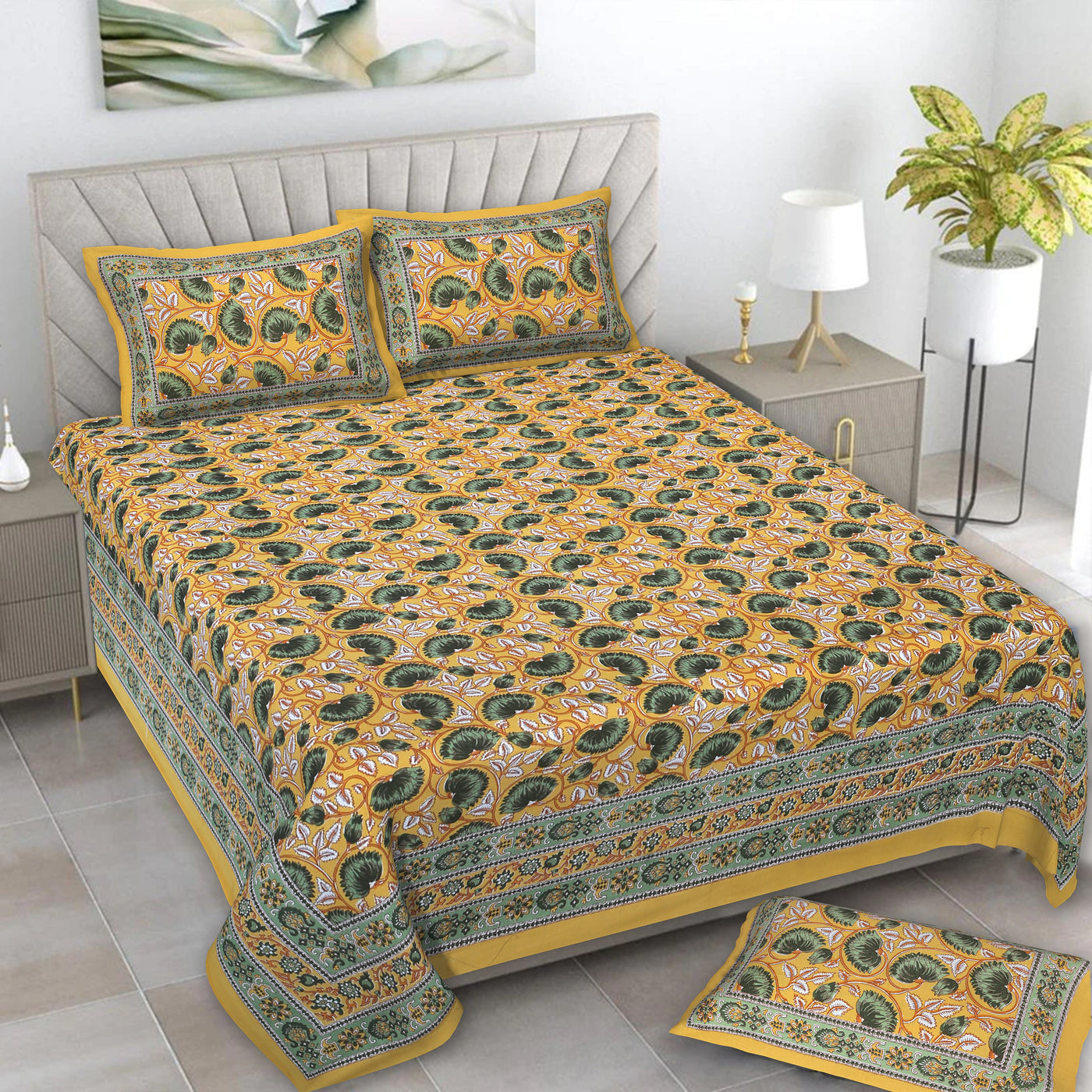 Braise Premium | Full Size 87 x 104 in | 100% Pure Cotton | Double Bedsheet with 2 Pillow Covers (PKC 11)