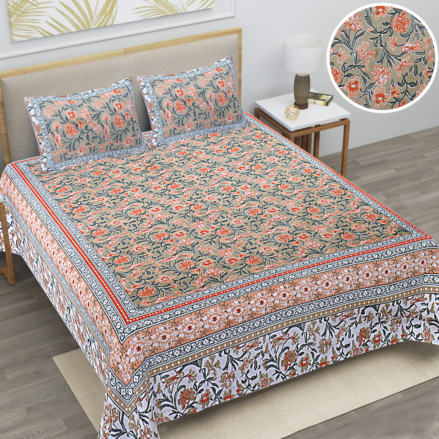 Wanderlust Premium | Full Size 93 x 108 in | 100% Pure Cotton | Double Bedsheet with 2 Pillow Covers (PKC02)
