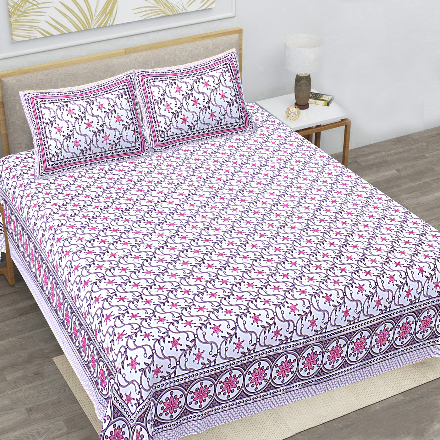 Wanderlust Premium | Full Size 87 x 104 in | 100% Pure Cotton | Double Bedsheet with 2 Pillow Covers (PKC13)