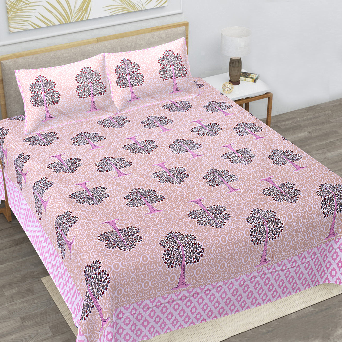 Wanderlust Premium | Full Size 87 x 104 in | 100% Pure Cotton | Double Bedsheet with 2 Pillow Covers (PKC16)