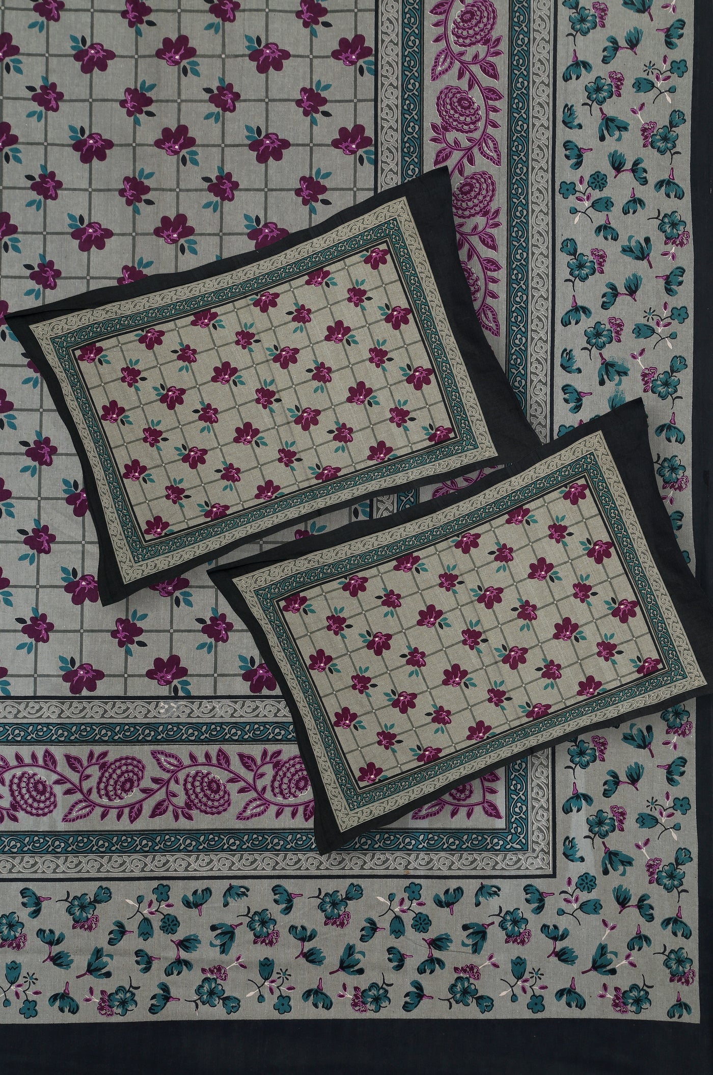 Braise Premium | Full Size 87 x 104 in | 100% Pure Cotton | Double Bedsheet with 2 Pillow Covers (PKC 07)