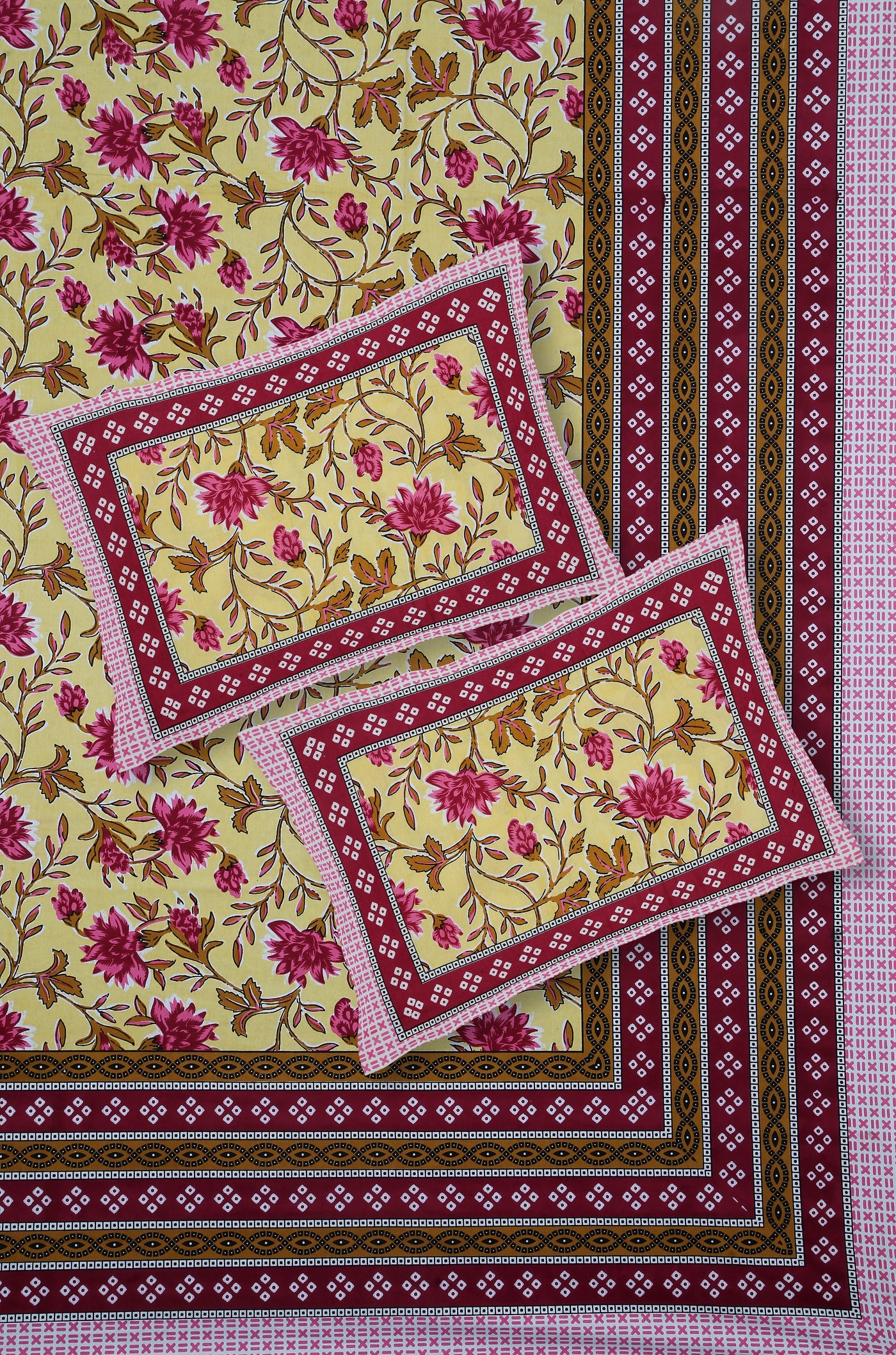 Braise Premium | Full Size 87 x 104 in | 100% Pure Cotton | Double Bedsheet with 2 Pillow Covers (PKC 14)