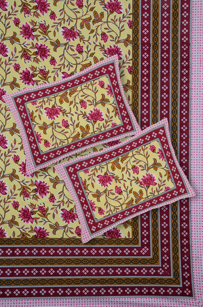 Braise Premium | Full Size 87 x 104 in | 100% Pure Cotton | Double Bedsheet with 2 Pillow Covers (PKC 14)