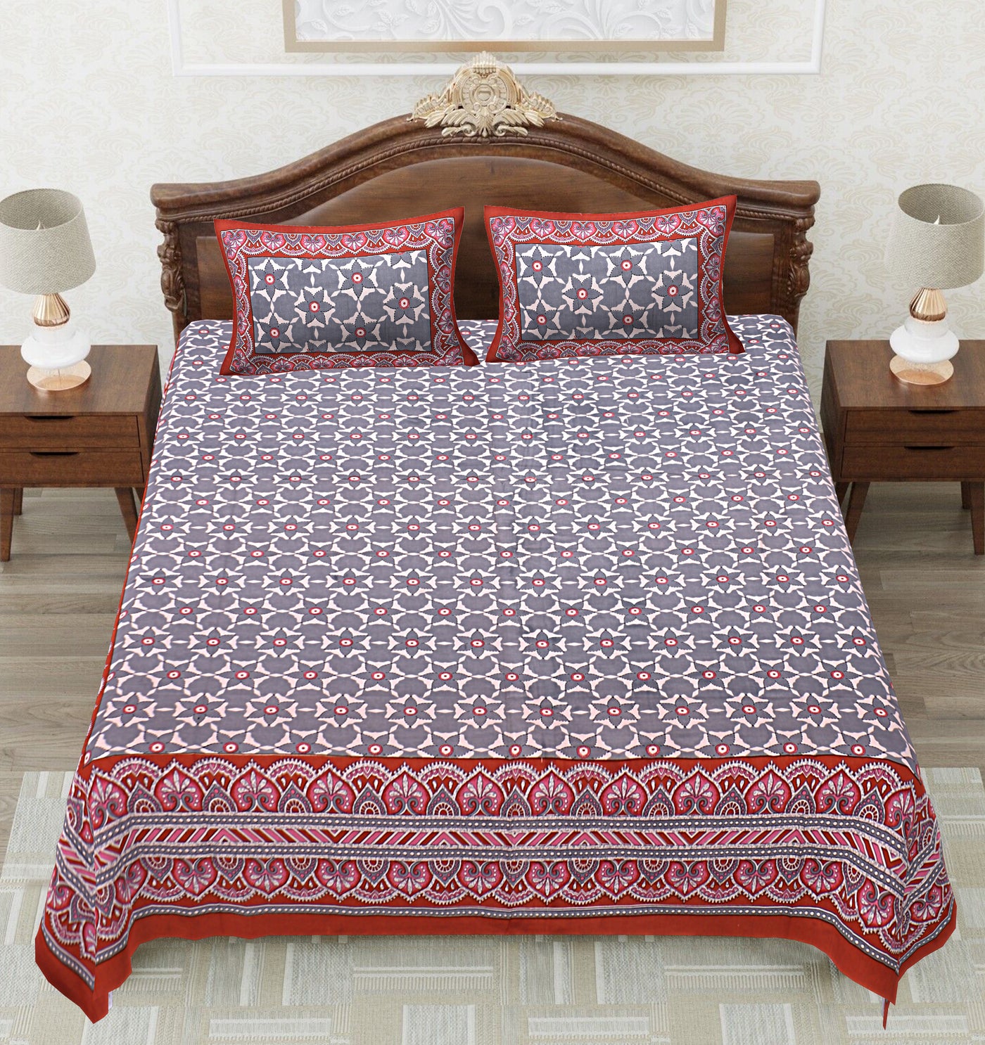 Braise Premium | Full Size 87 x 104 in | 100% Pure Cotton | Double Bedsheet with 2 Pillow Covers (PKC 05)