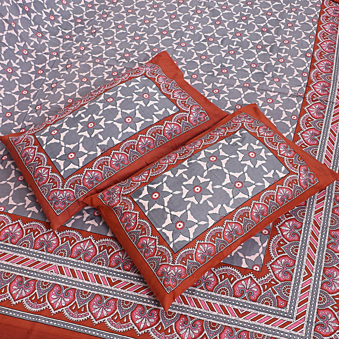 Braise Premium | Full Size 87 x 104 in | 100% Pure Cotton | Double Bedsheet with 2 Pillow Covers (PKC 05)