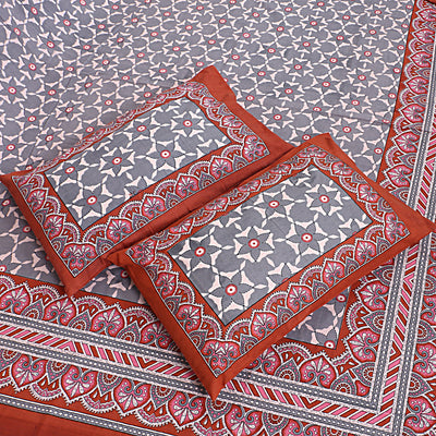 Braise Premium | Full Size 87 x 104 in | 100% Pure Cotton | Double Bedsheet with 2 Pillow Covers (PKC 05)