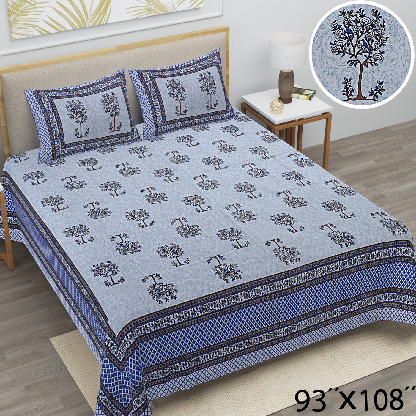Braise Premium | Full Size 87 x 104 in | 100% Pure Cotton | Double Bedsheet with 2 Pillow Covers (PKC 08)